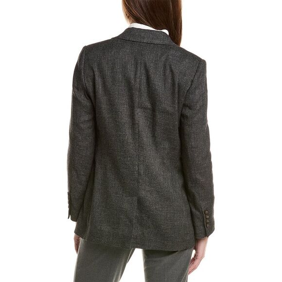 Brunello Cucinelli Womens  Linen & Wool-Blend Blazer, Grey - Picture 2 of 3